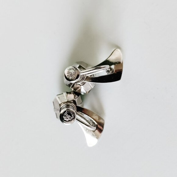 Stunning Van Dell Sterling & Emerald Cut Green Glass Rhinestone Earrings 1950s - Picture 7 of 10